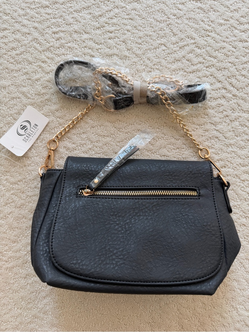 Scarleton Classic Black Crossbody Purse with Gold Chain Strap